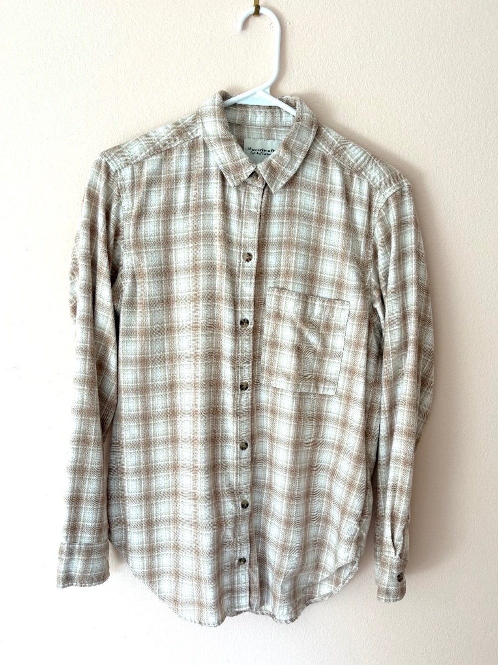 Neutral plaid flannel shirt - cream and tan/beige - Abercrombie